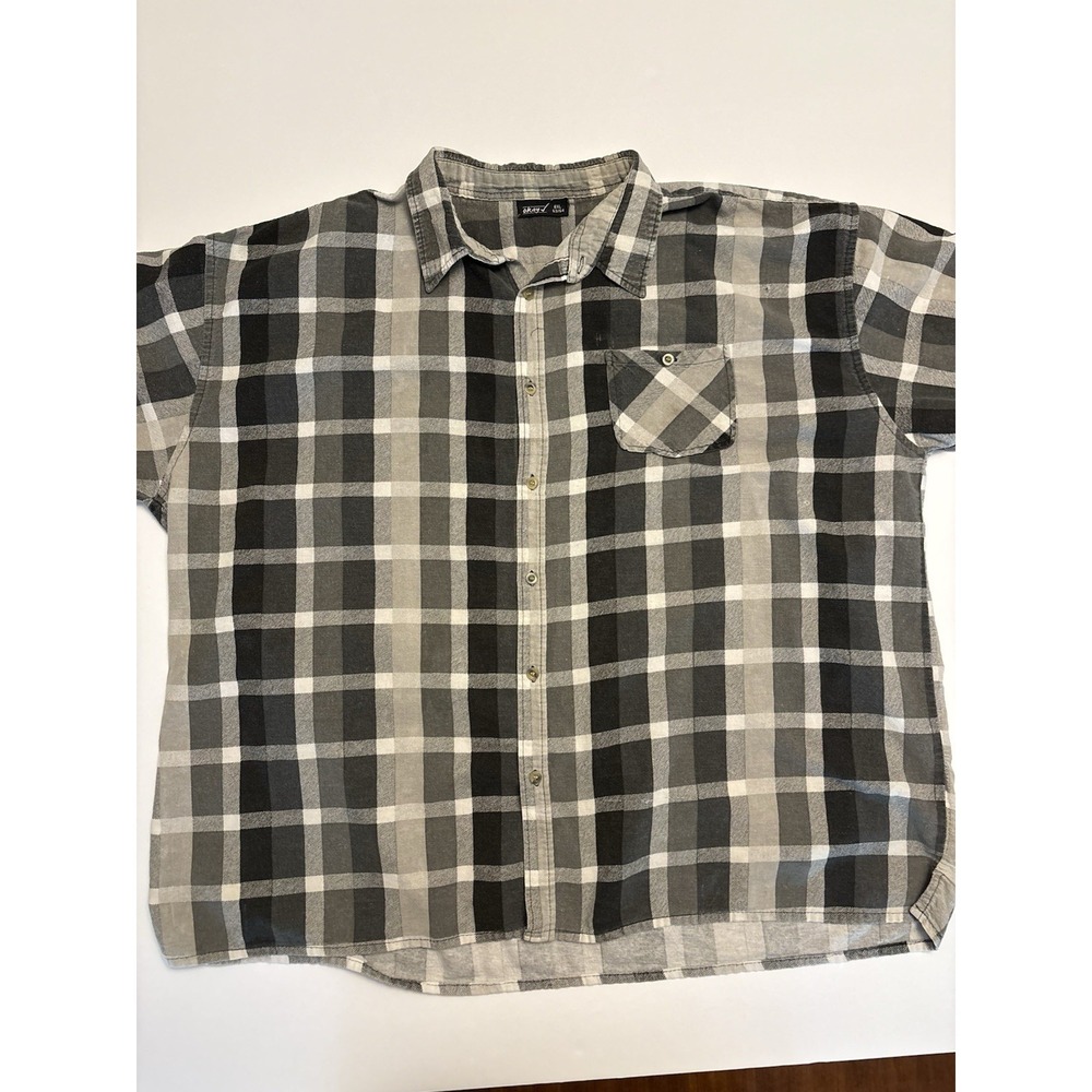 OKAY Button Up Shirt Women 6XL Gray Plaid Oversized Short Sleeve Casual